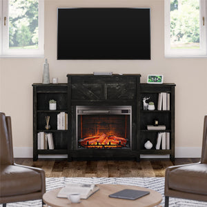 Farmington Electric Fireplace with Mantel & Side Bookcases - Black Oak