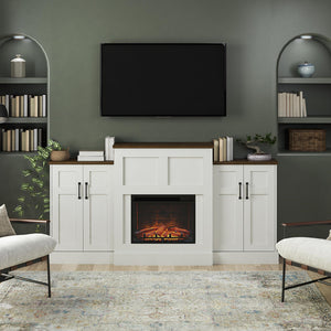 Hattie Mantel with Electric Fireplace and Built-In Side Storage Cabinets - White