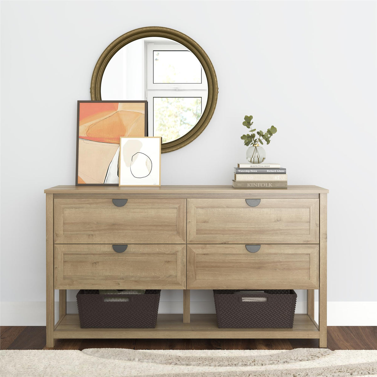 Primrose Wide 4 Drawer Dresser with Shelf Ameriwood