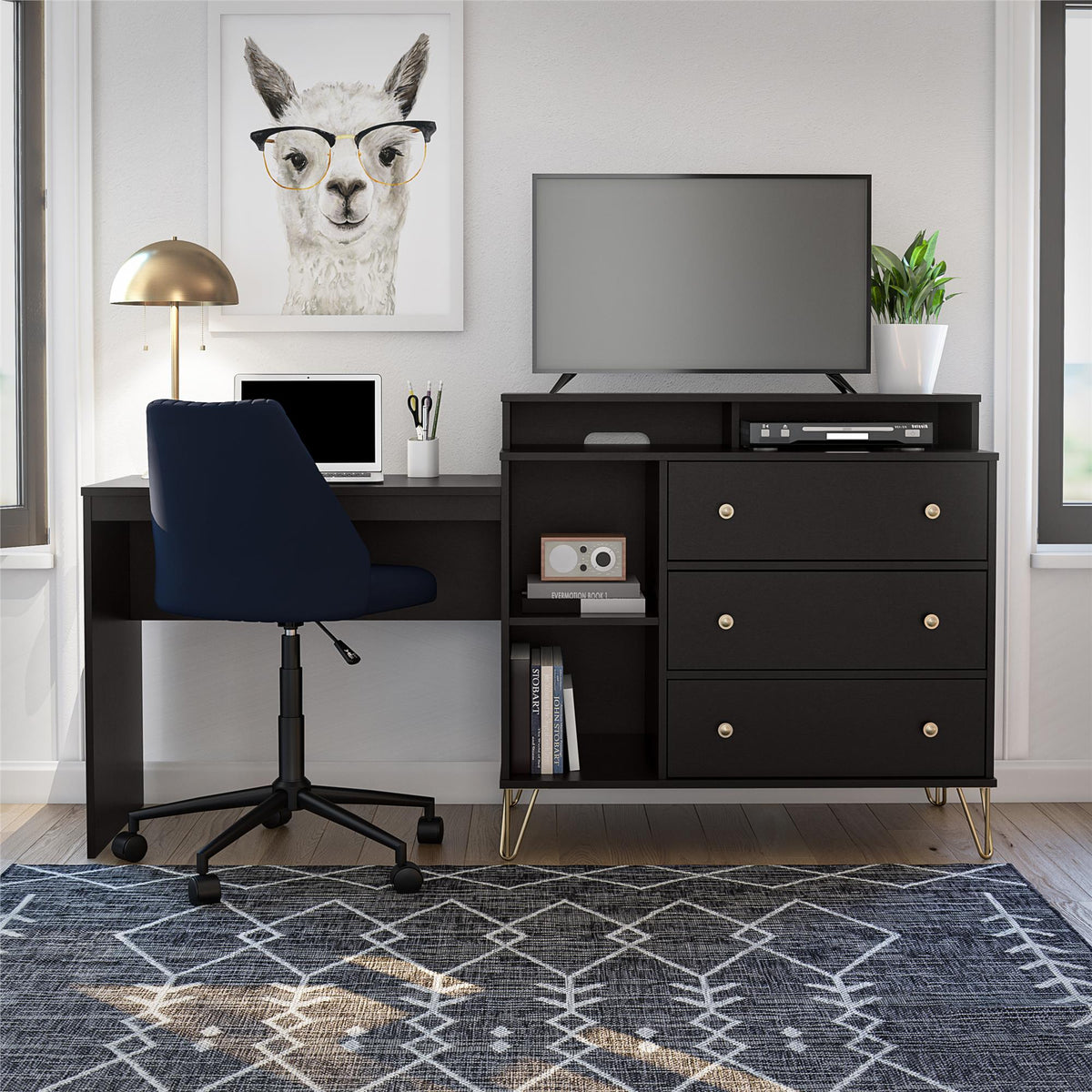 Owen 3 in 1 Media Dresser and Desk Combo Black Ameriwood