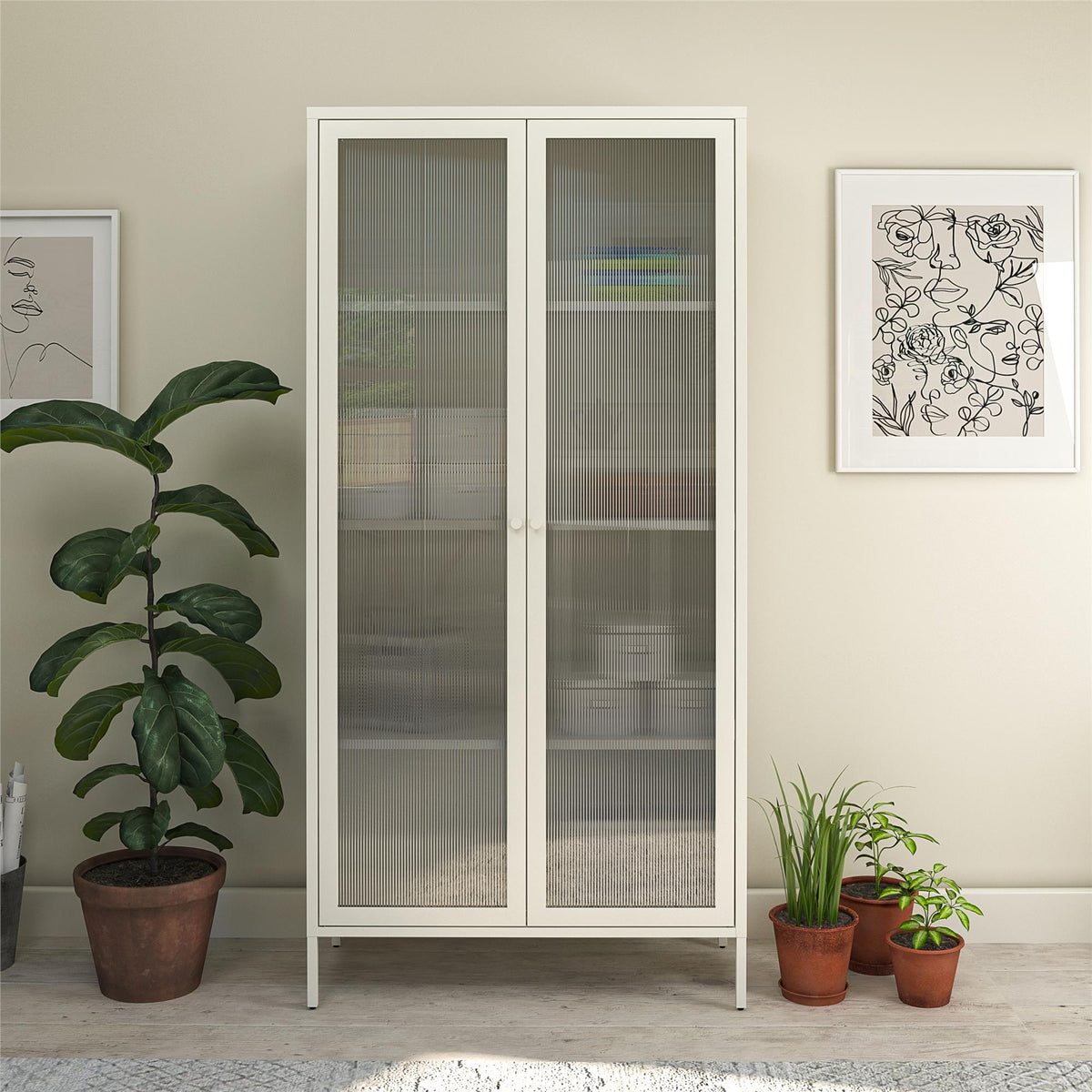 Ashbury Heights Tall 2 Door Storage Cabinet Fluted Glass Metal