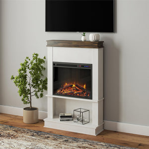 Mateo Electric Fireplace with Mantel & Open Shelf - Ivory Oak