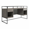 Camley Modern Desk with Fluted Glass Top, 2 Drawers and Storage - Gray Oak