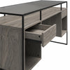 Camley Modern Desk with Fluted Glass Top, 2 Drawers and Storage - Gray Oak