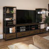 Structure TV Stand for TVs up to 60", Walnut Wood Veneer with Black Metal and Black Glass - Columbia Walnut