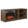 Noble Asymmetrical 55" TV Stand with Electric Fireplace Insert and 4 Shelves - Walnut