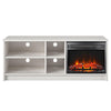 Noble Asymmetrical 55“ TV Stand with Electric Fireplace Insert and 4 Shelves - Ivory Oak