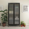 Ashbury Heights Tall 2 Door Storage Cabinet-Fluted Glass Metal Locker - Black