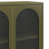 Luna Tall 2-Door Accent Cabinet with Fluted Glass - Olive Green Metal