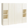 Greenwich Queen Wall Bed Bundle with 2 Wardrobe Side Storage Cabinets - Ivory Oak