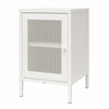 Sunset District Side Table with Perforated Metal Mesh Door - White