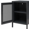 Sunset District Side Table with Perforated Metal Mesh Door - Black