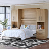 Holly Hills Queen Wall Bed Bundle, 8in Memory Foam Mattress & 2 Wardrobe Side Cabinets - Light Oak