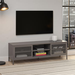Sunset District Metal TV Stand for TVs up to 65" with Perforated Metal Sliding Doors - Graphite Grey