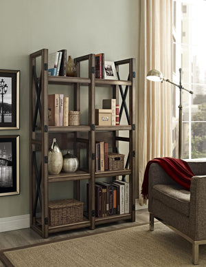 Wildwood Wood Veneer Bookcase/Room Divider - Rustic Gray - N/A