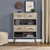 Landon Retro Bookcase with Bins, Distressed Gray Oak - Distressed Gray Oak - N/A