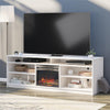 Hendrix 75" TV Stand with Electric Fireplace Insert and 6 Shelves - Ivory Oak