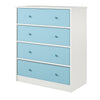 Mya Park Tall Dresser with 4 Fabric Bins, White w/ Blue Bins - White