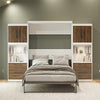 Pinnacle Queen Wall Bed Bundle with 2 Side Cabinets & Touch Sensor LED Lighting, White/Walnut - Columbia Walnut