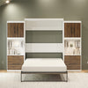 Pinnacle Queen Wall Bed Bundle with 2 Side Cabinets & Touch Sensor LED Lighting, White/Walnut - Columbia Walnut