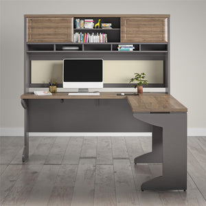 Pursuit L-Shaped Desk with Hutch Bundle, Rustic Oak - Rustic Oak - N/A